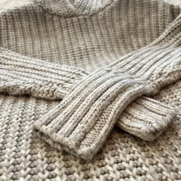 H&M Alpaca Wool Blend Chunky Knit Hooded Tunic Pullover Sweater Beige Medium - Picture 9 of 15